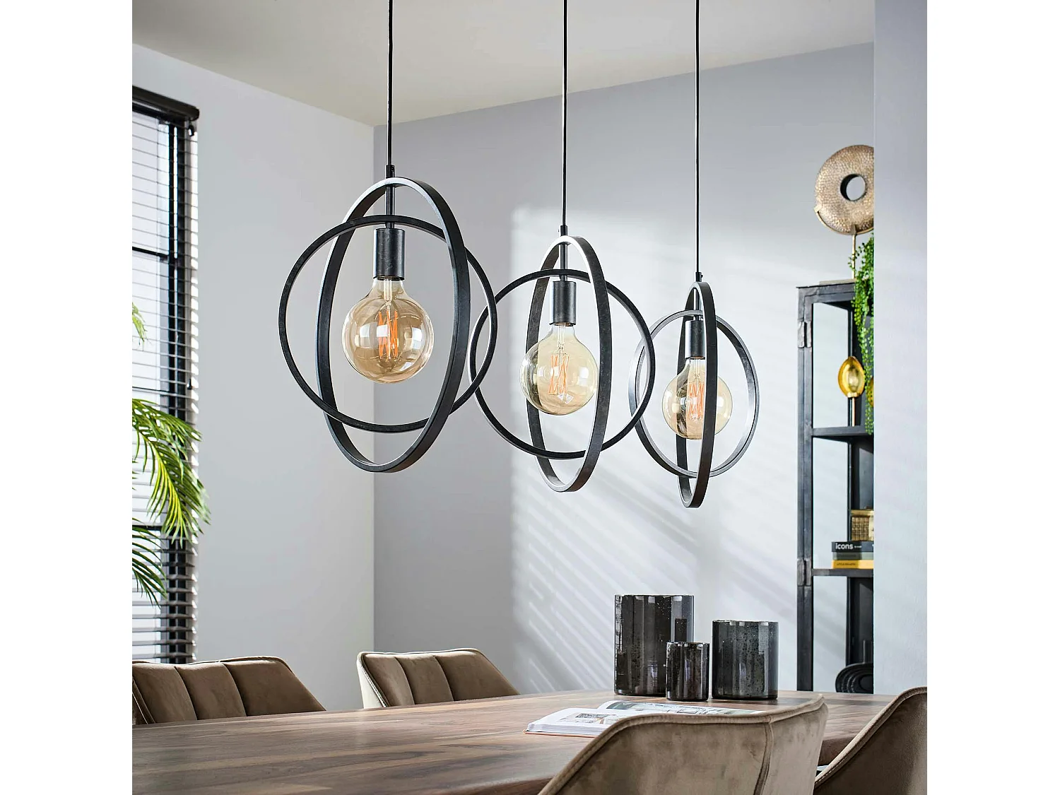 Suspension industrielle 3 lampes anneaux croisés TRIBECA