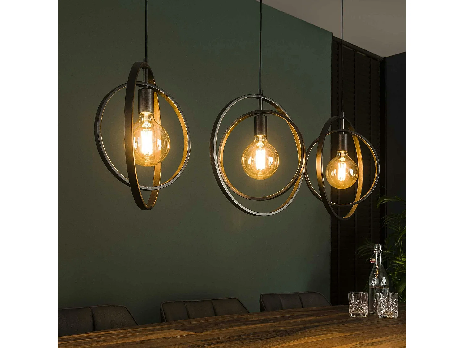 Suspension industrielle 3 lampes anneaux croisés TRIBECA