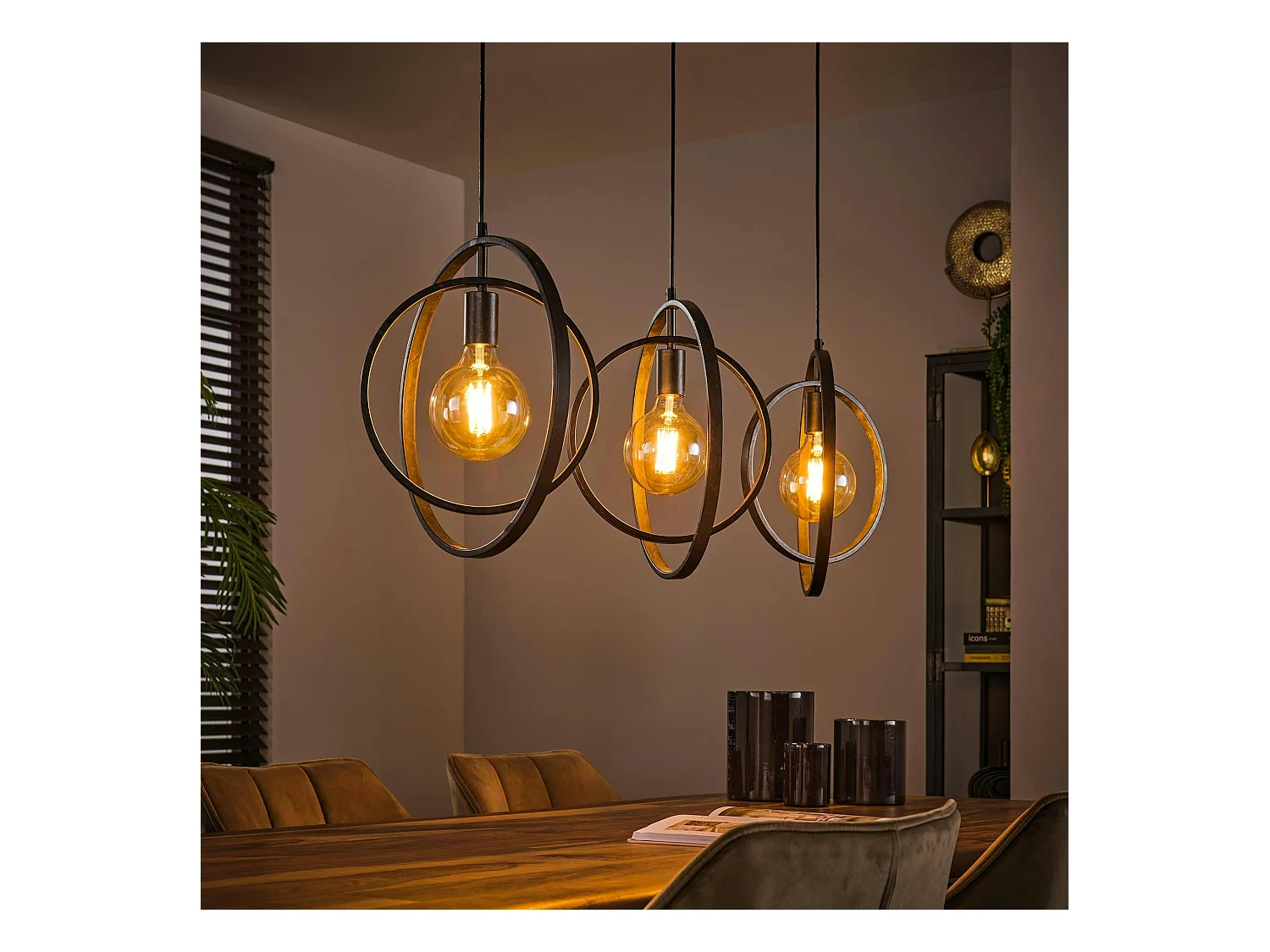 Suspension industrielle 3 lampes anneaux croisés TRIBECA