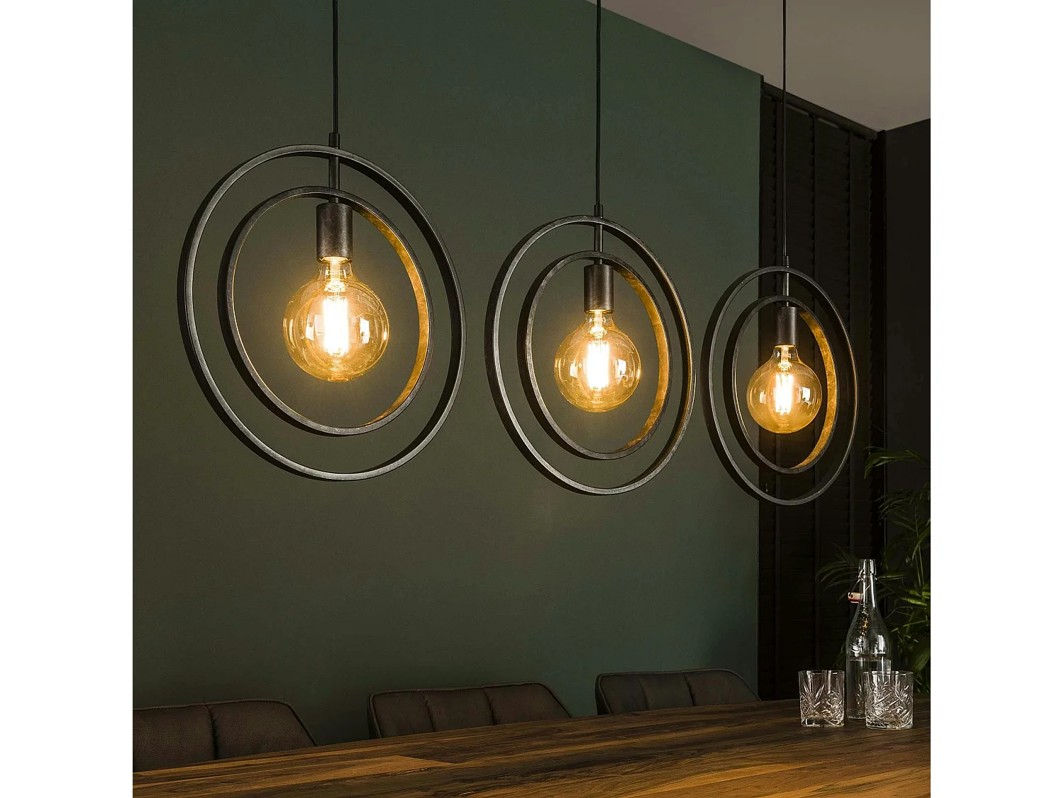 Suspension industrielle 3 lampes anneaux croisés TRIBECA