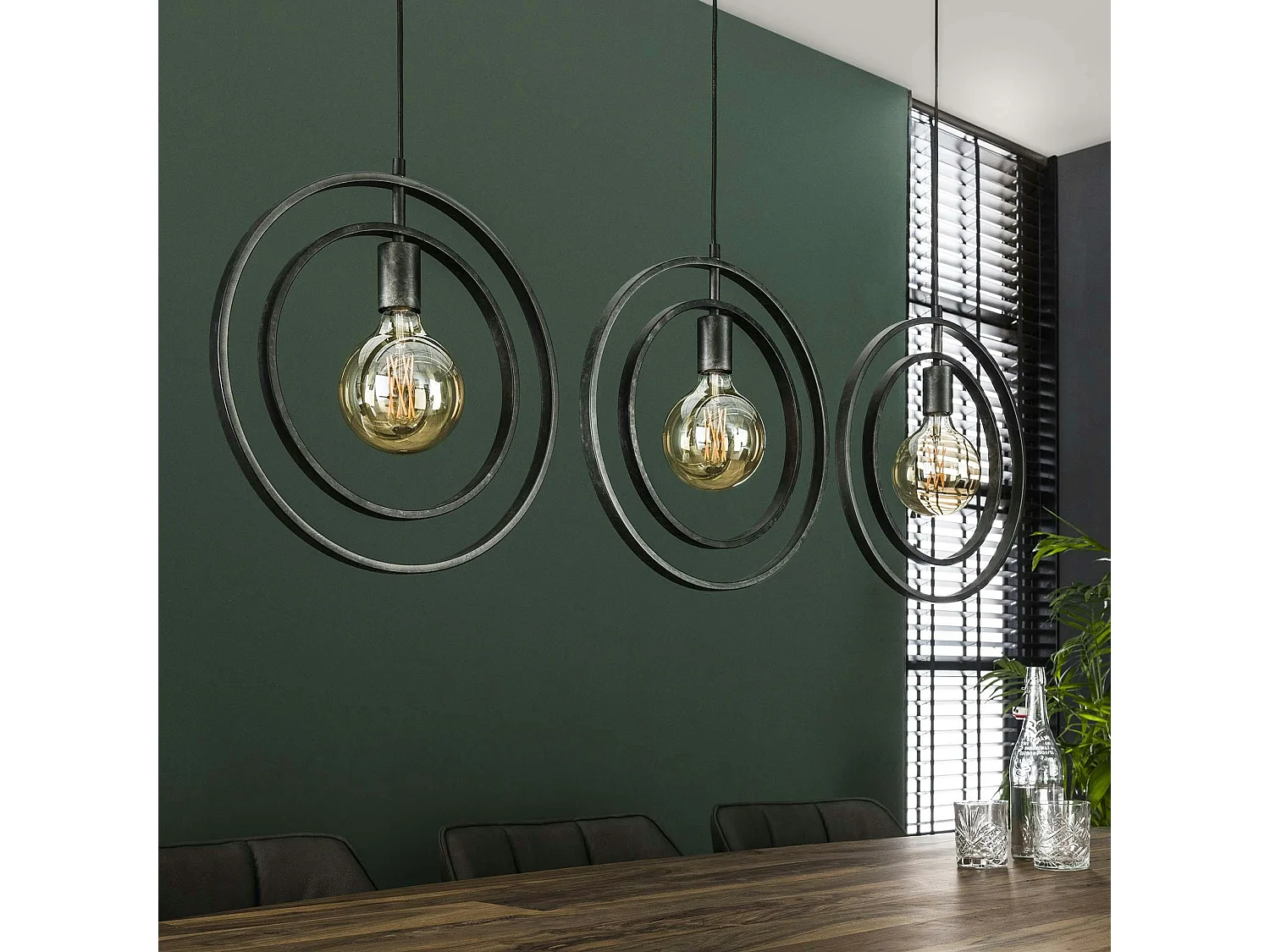Suspension industrielle 3 lampes anneaux croisés TRIBECA