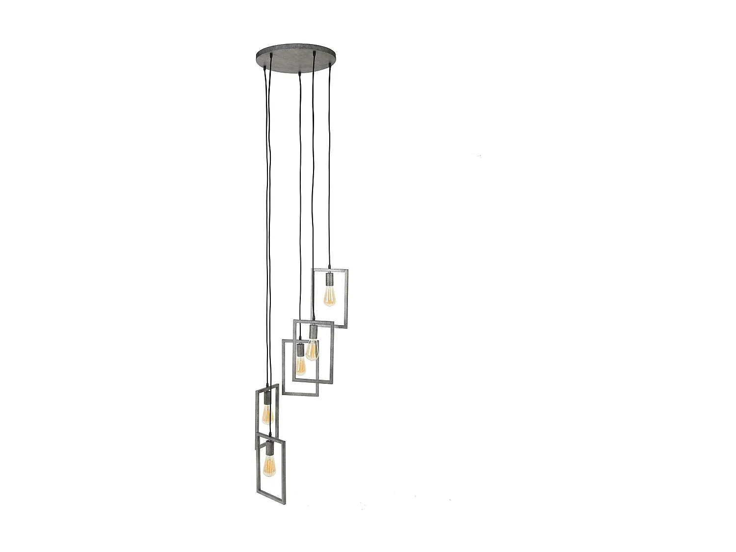 Suspension industrielle 5 lampes graphiques étagées argent vieilli RALF