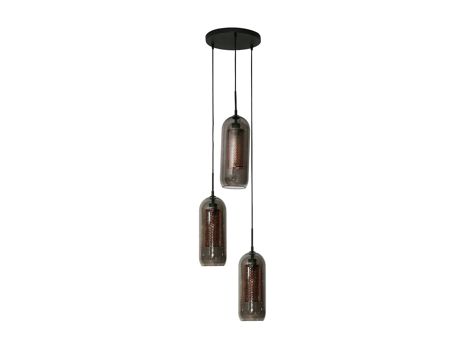Suspension en verre fumé et métal cuivré 3 lampes NOVA