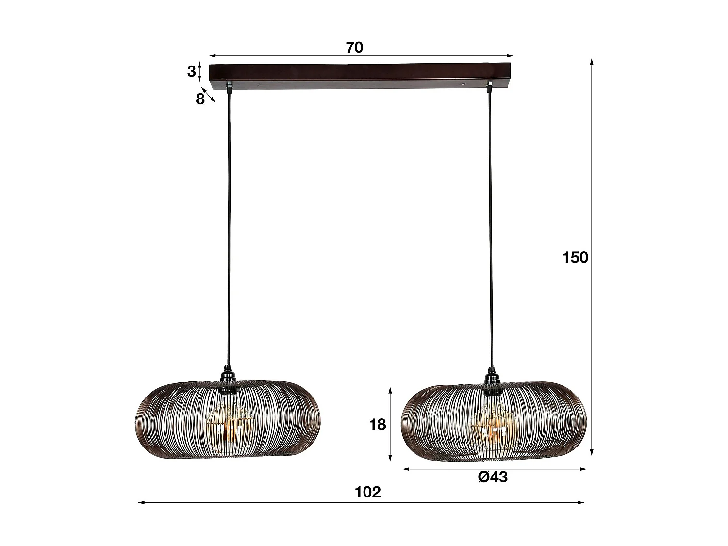 Suspension contemporaine 2 lampes style disques RALF