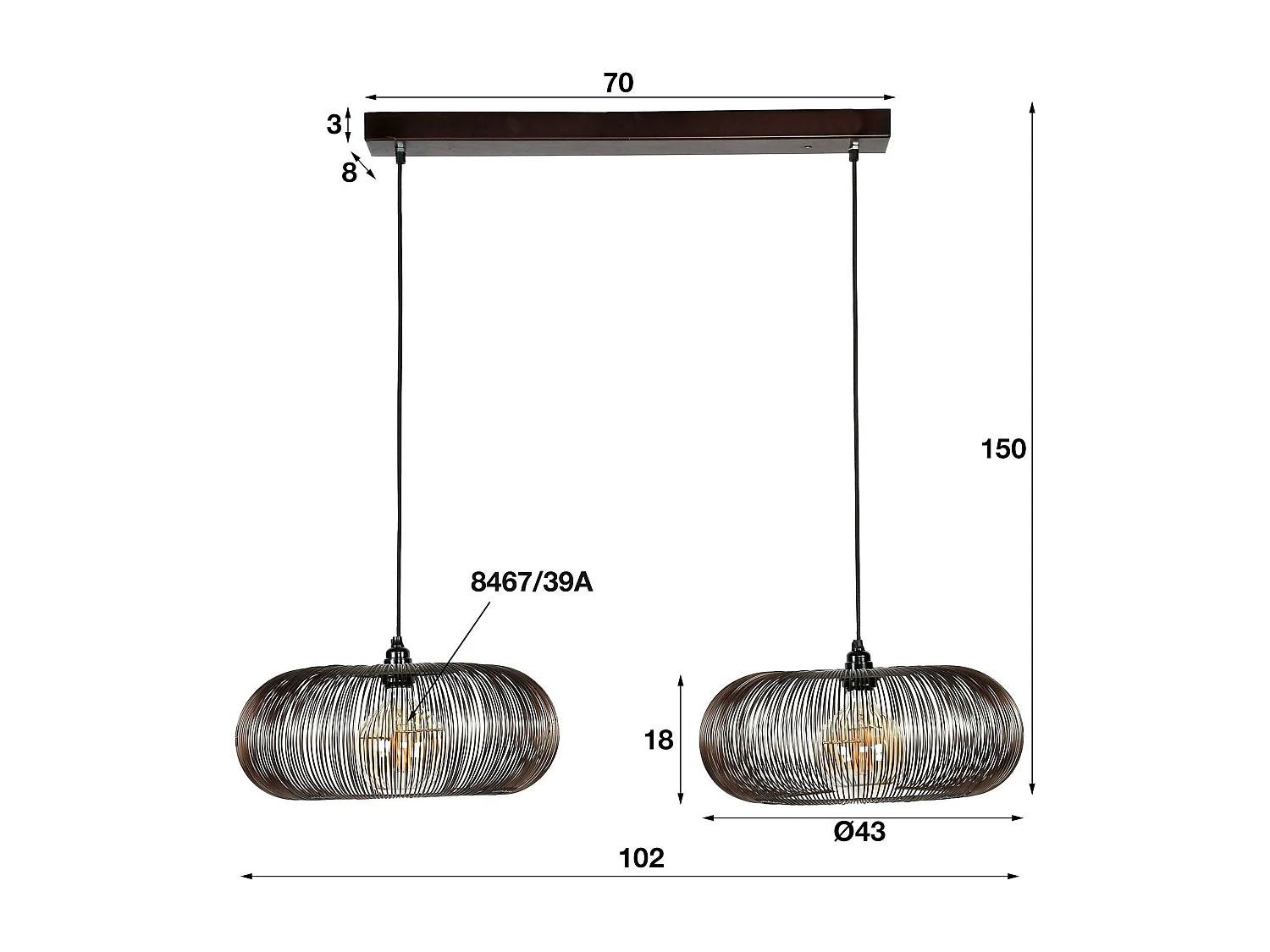 Suspension contemporaine 2 lampes style disques RALF