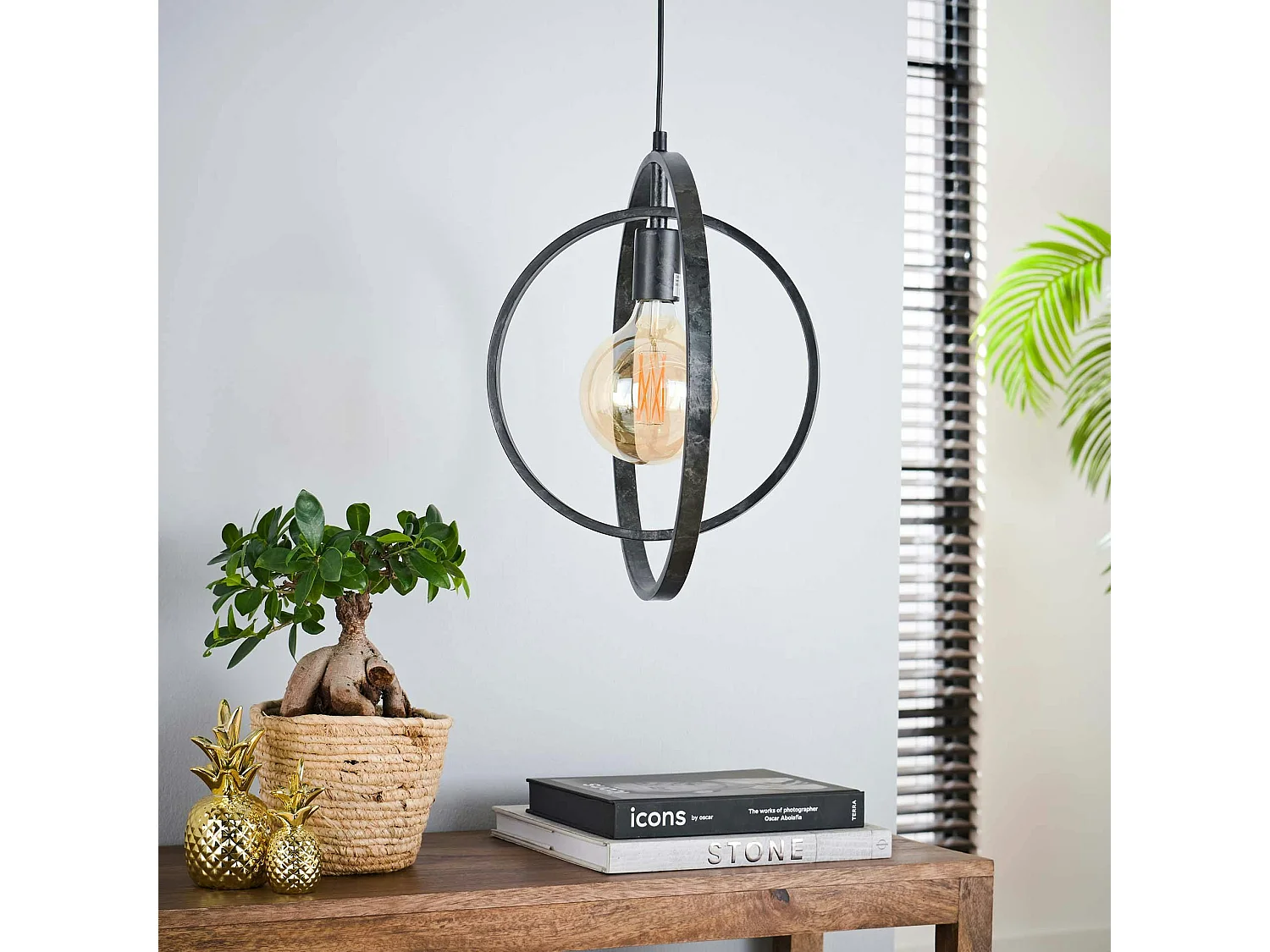 Suspension industrielle 1 lampe anneaux croisés TRIBECA
