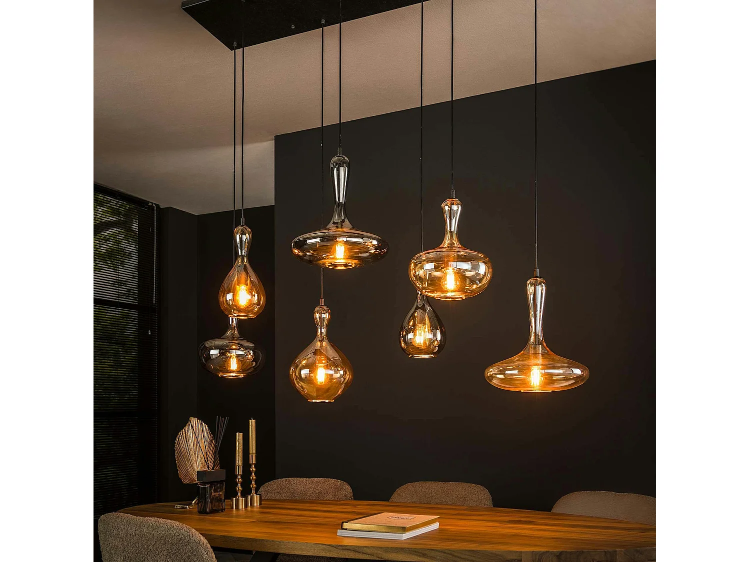 Suspension multiple en verre teinté 7 lampes NOVA