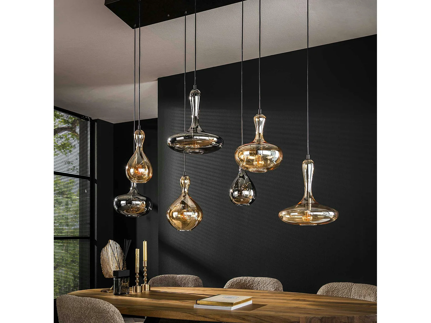 Suspension multiple en verre teinté 7 lampes NOVA