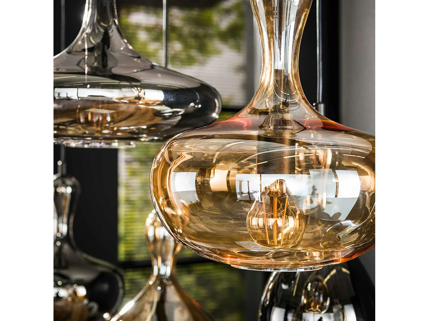 Suspension multiple en verre teinté 7 lampes NOVA