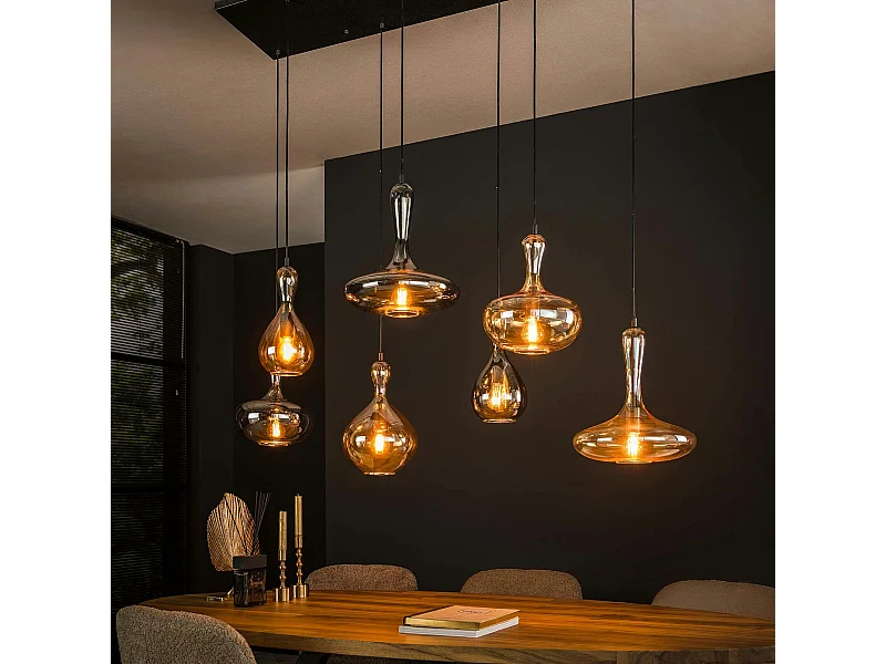Suspension multiple en verre teinté 7 lampes NOVA