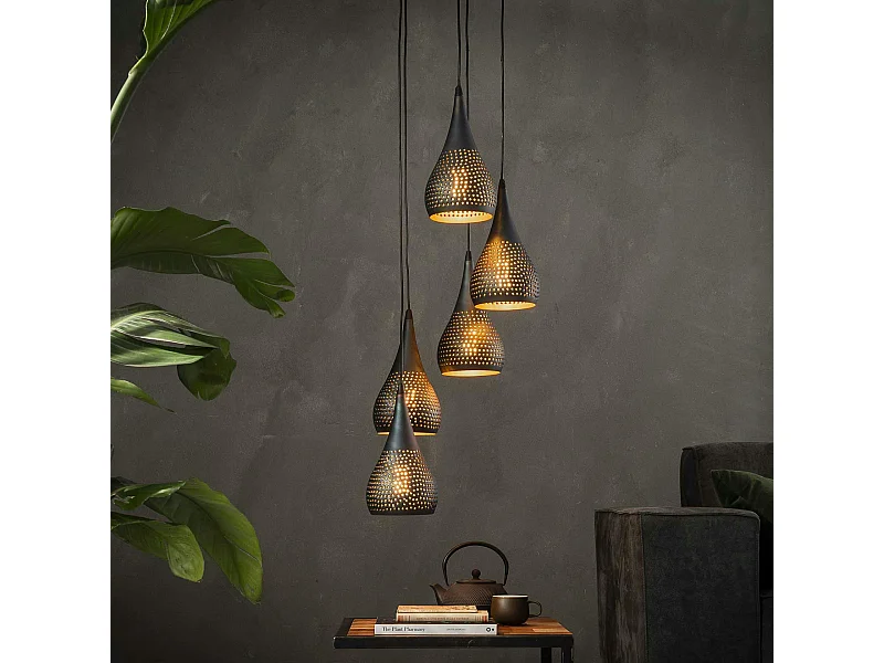 Suspension moderne goutte 5 lampes ajourées RALF