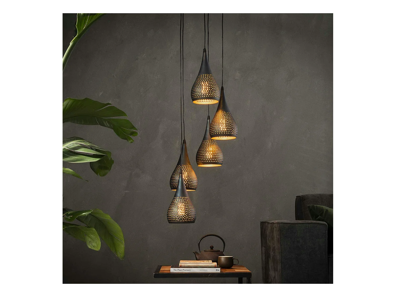Suspension moderne goutte 5 lampes ajourées RALF