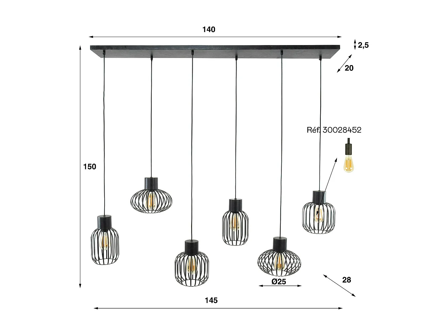 Suspension métal 6 lanternes NOVA