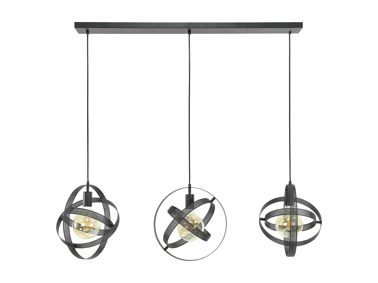 Suspension industrielle 3 globes en métal percé RALF