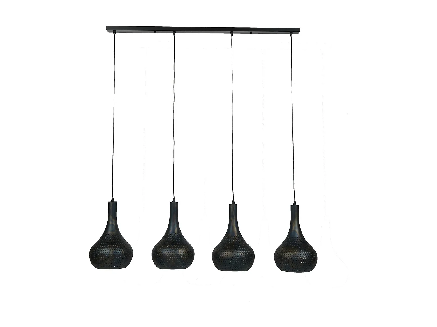 Suspension luminaire noir 4 lampes métal ajouré 130 cm JAVA