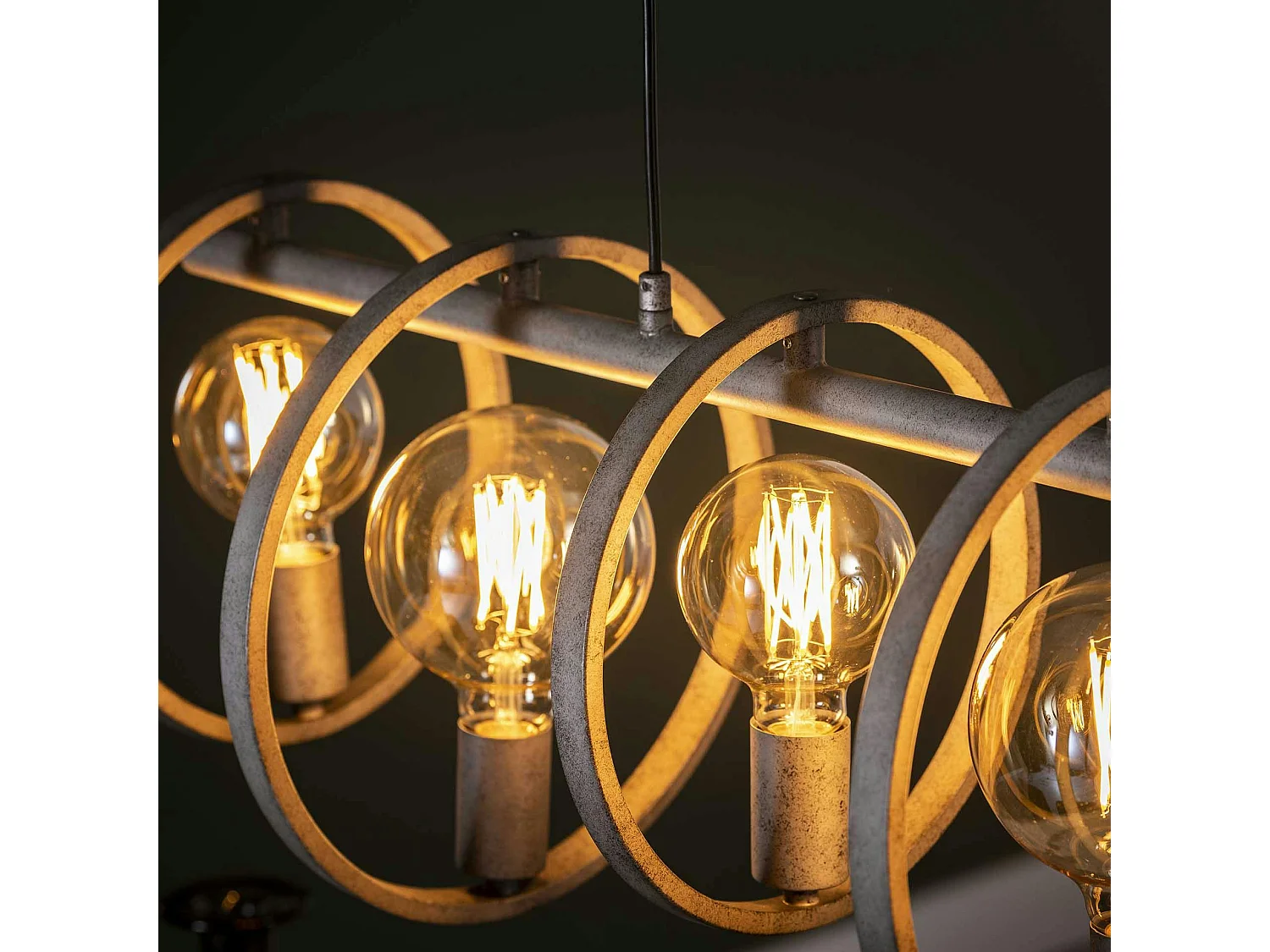 Suspension industrielle 7 lampes cercles finition argent vieilli RALF