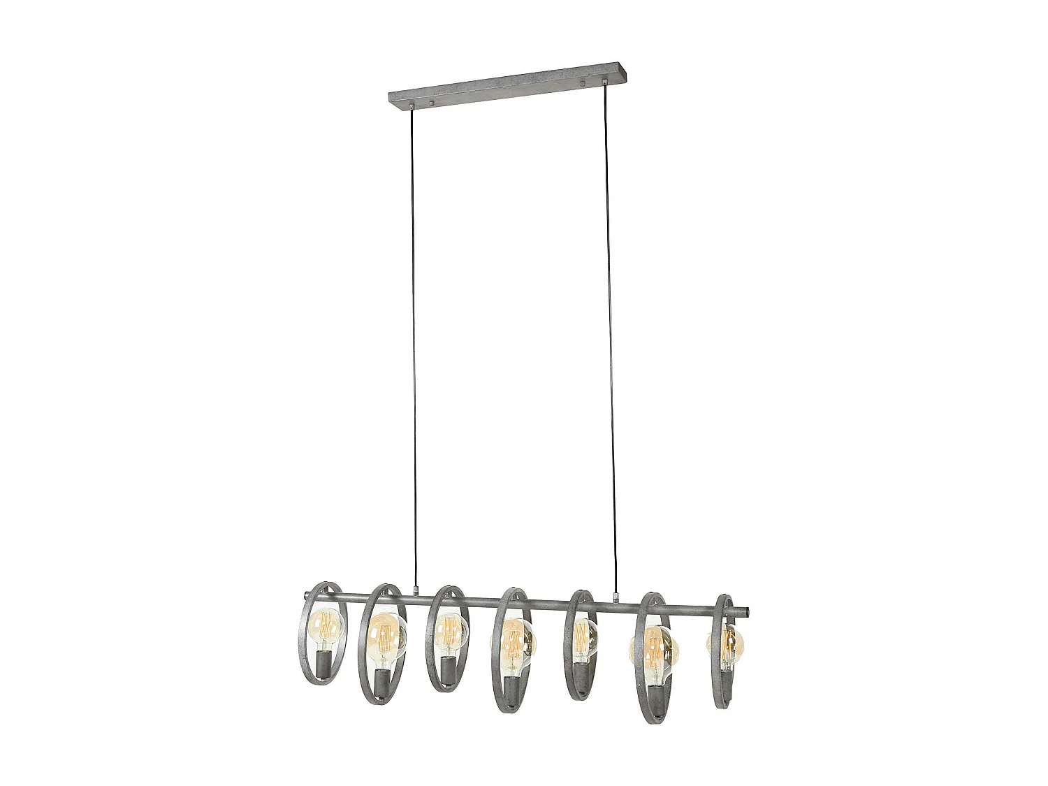 Suspension industrielle 7 lampes cercles finition argent vieilli RALF