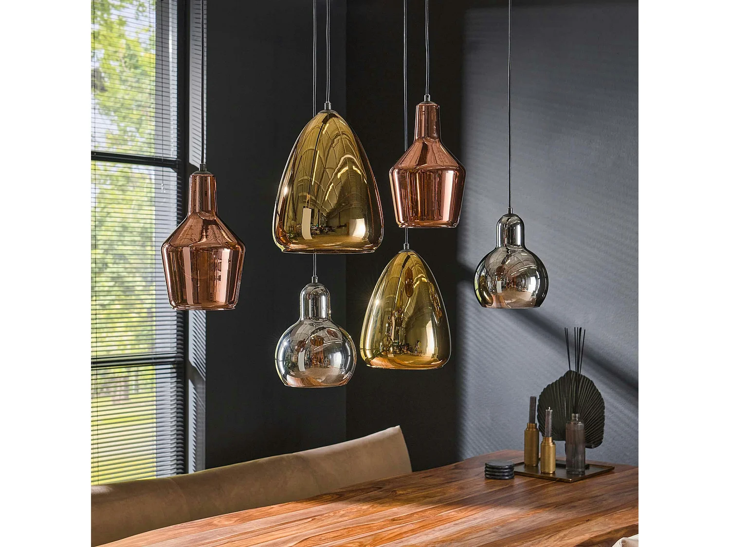 Suspension en verre coloré 6 lampes NOVA