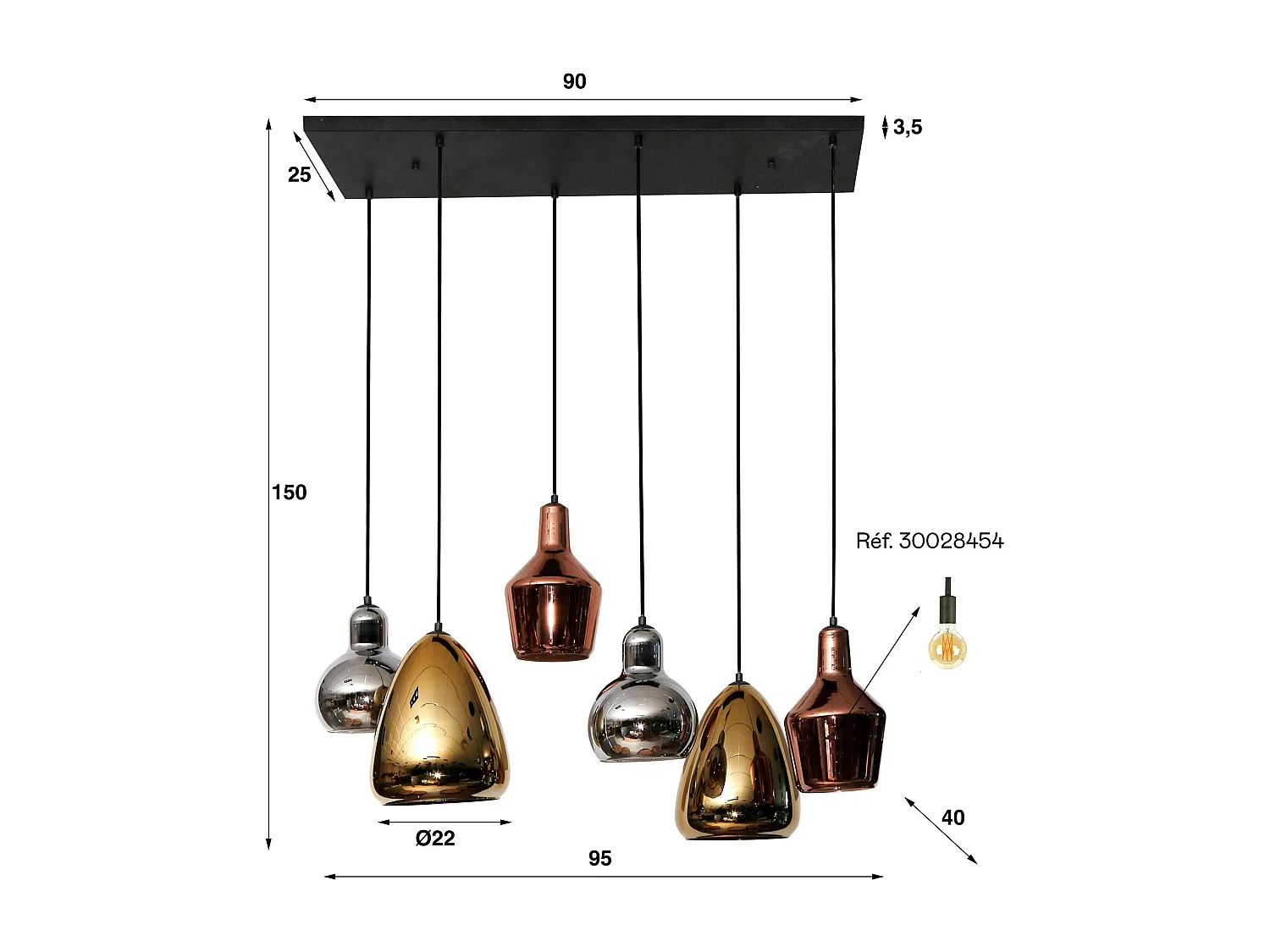 Suspension en verre coloré 6 lampes NOVA