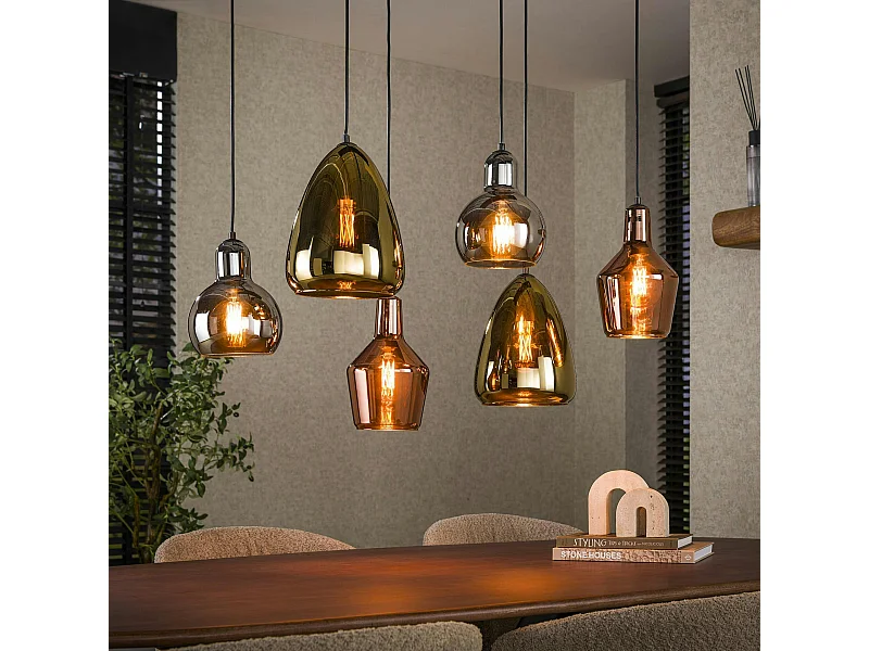 Suspension en verre coloré 6 lampes NOVA