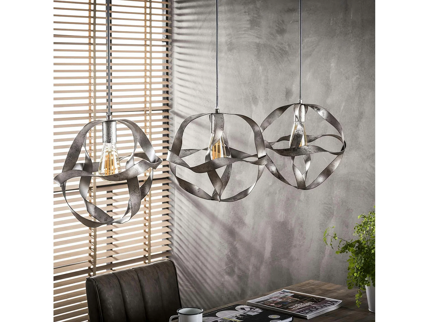 Suspension industrielle 3 lampes métal vieilli effet ruban RALF