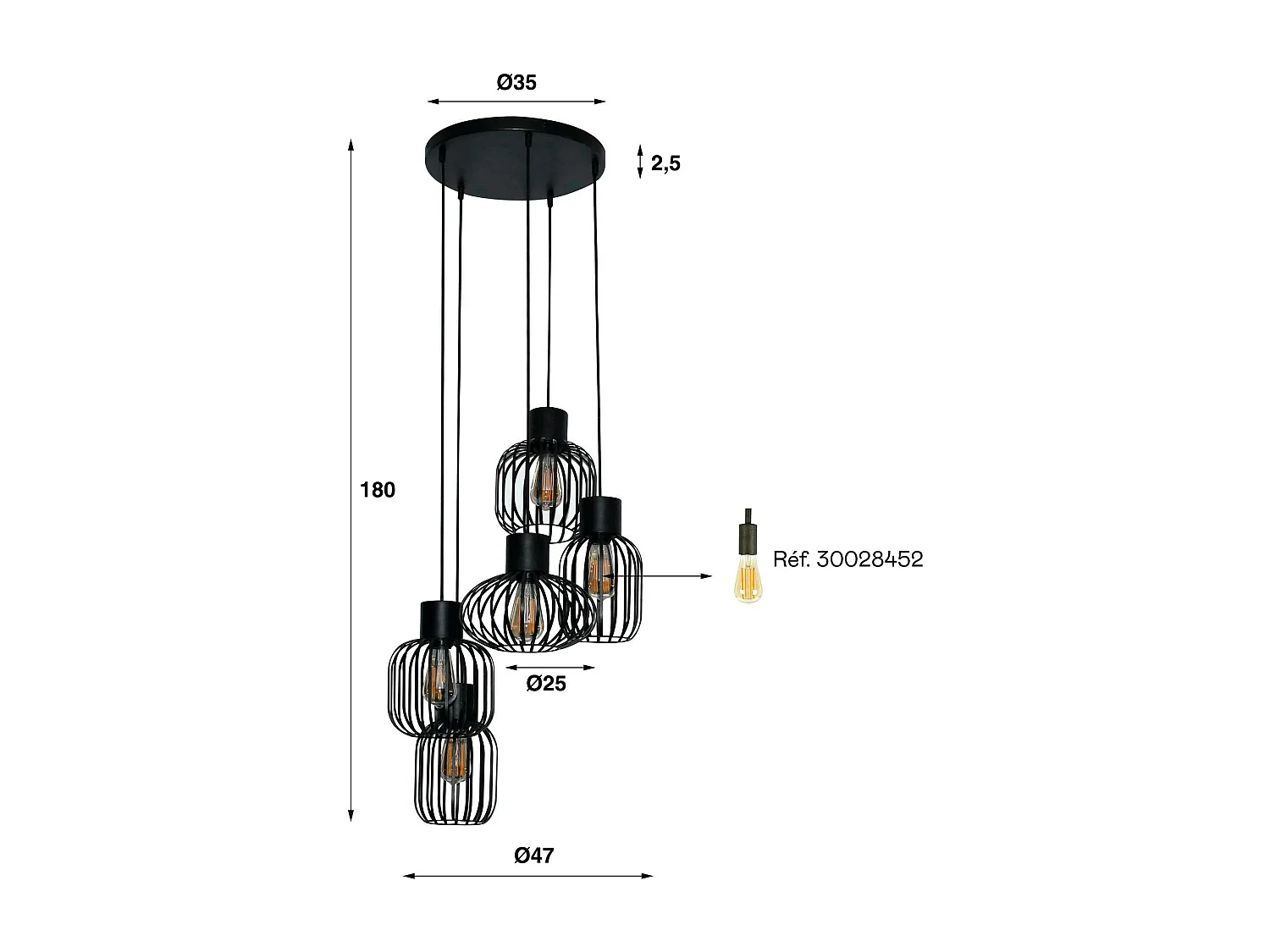 Suspension métal 5 lanternes NOVA