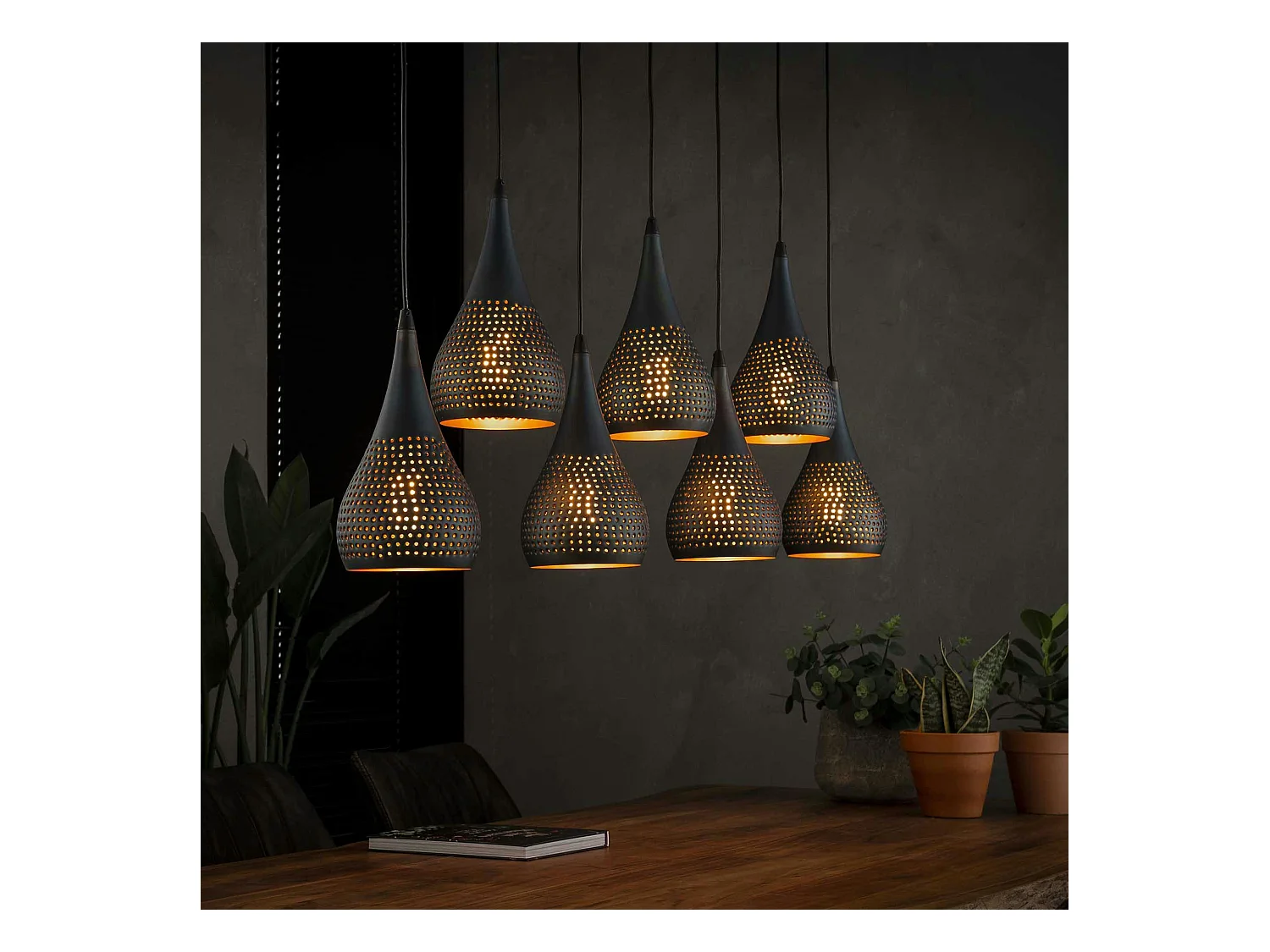 Suspension moderne goutte 7 lampes ajourées RALF