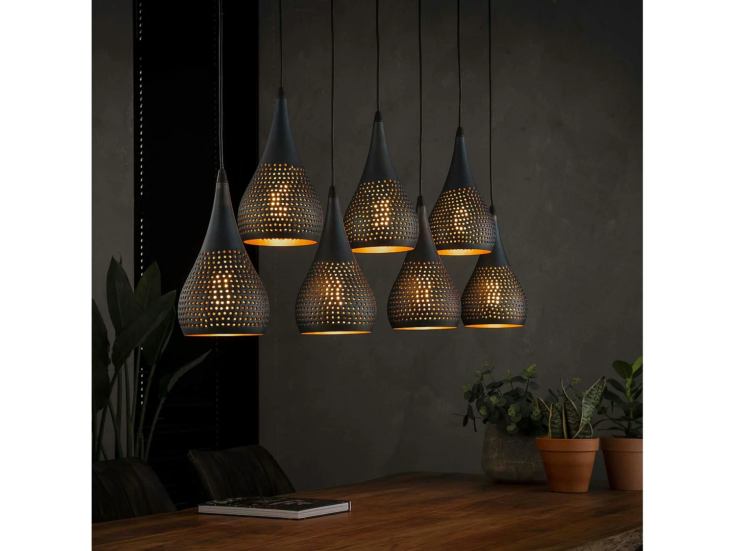 Suspension moderne goutte 7 lampes ajourées RALF