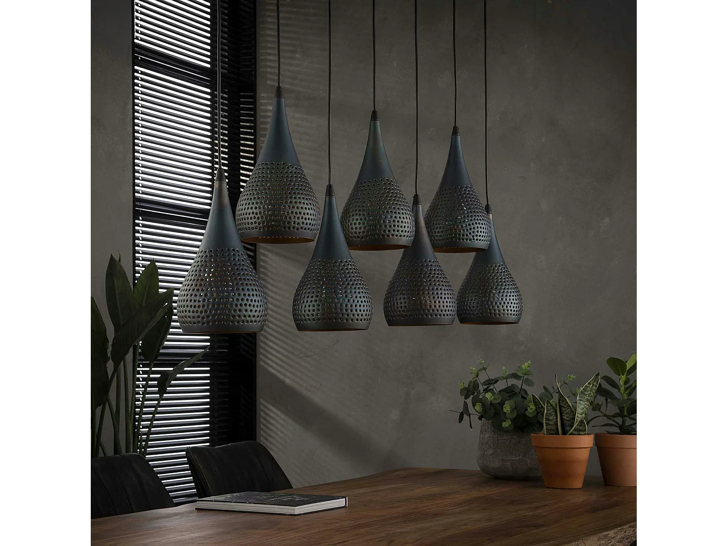 Suspension moderne goutte 7 lampes ajourées RALF