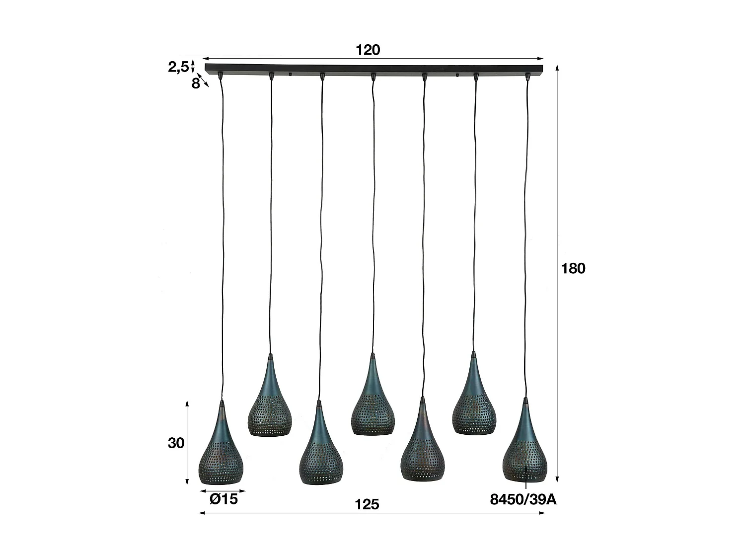 Suspension moderne goutte 7 lampes ajourées RALF