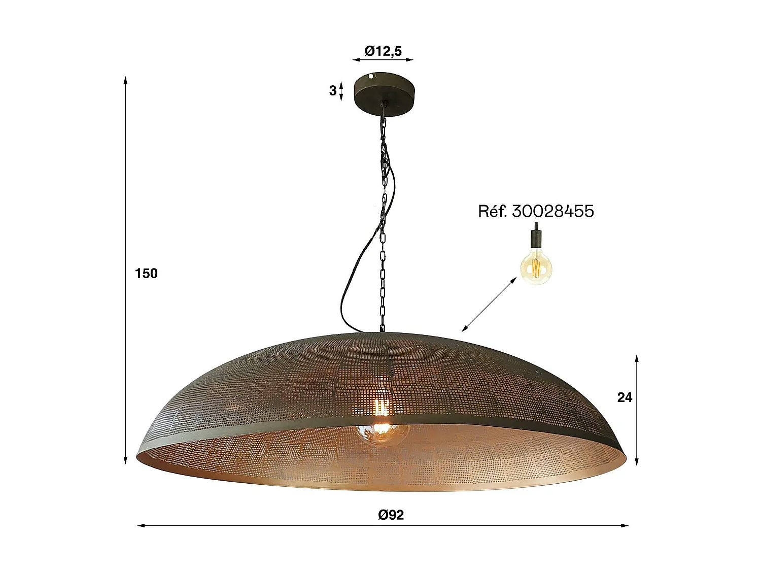 Grande suspension cuivrée et ajourée Ø90 cm RALF