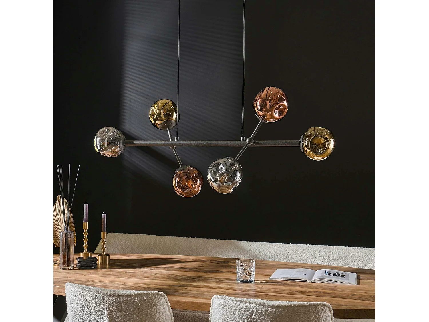 Suspension en verre 6 globes déformés RALF