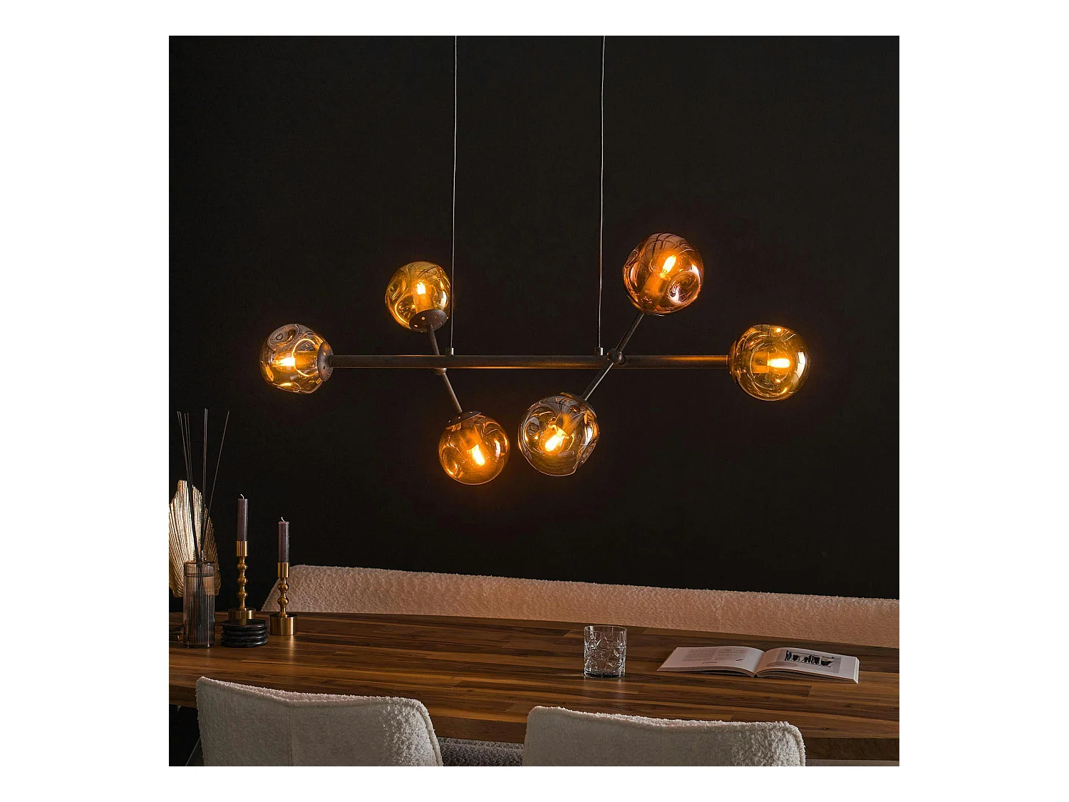 Suspension en verre 6 globes déformés RALF