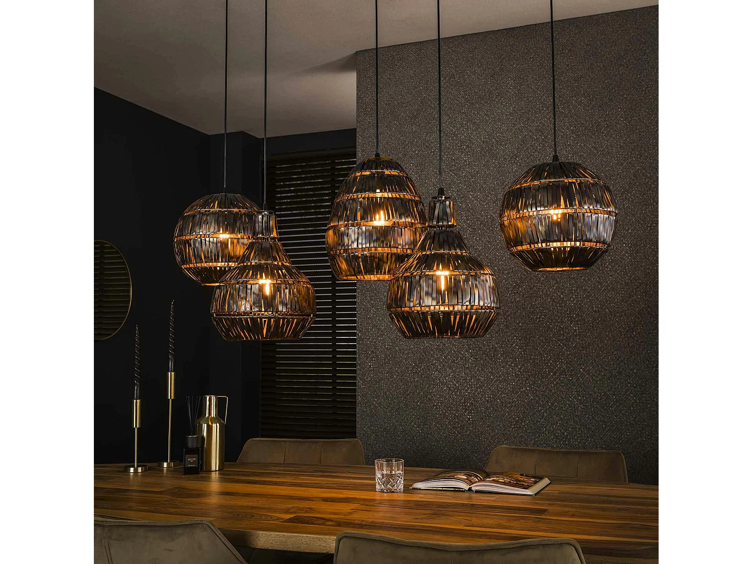 Suspension de salle à manger avec 5 abat-jour en métal tressé TRIBECA