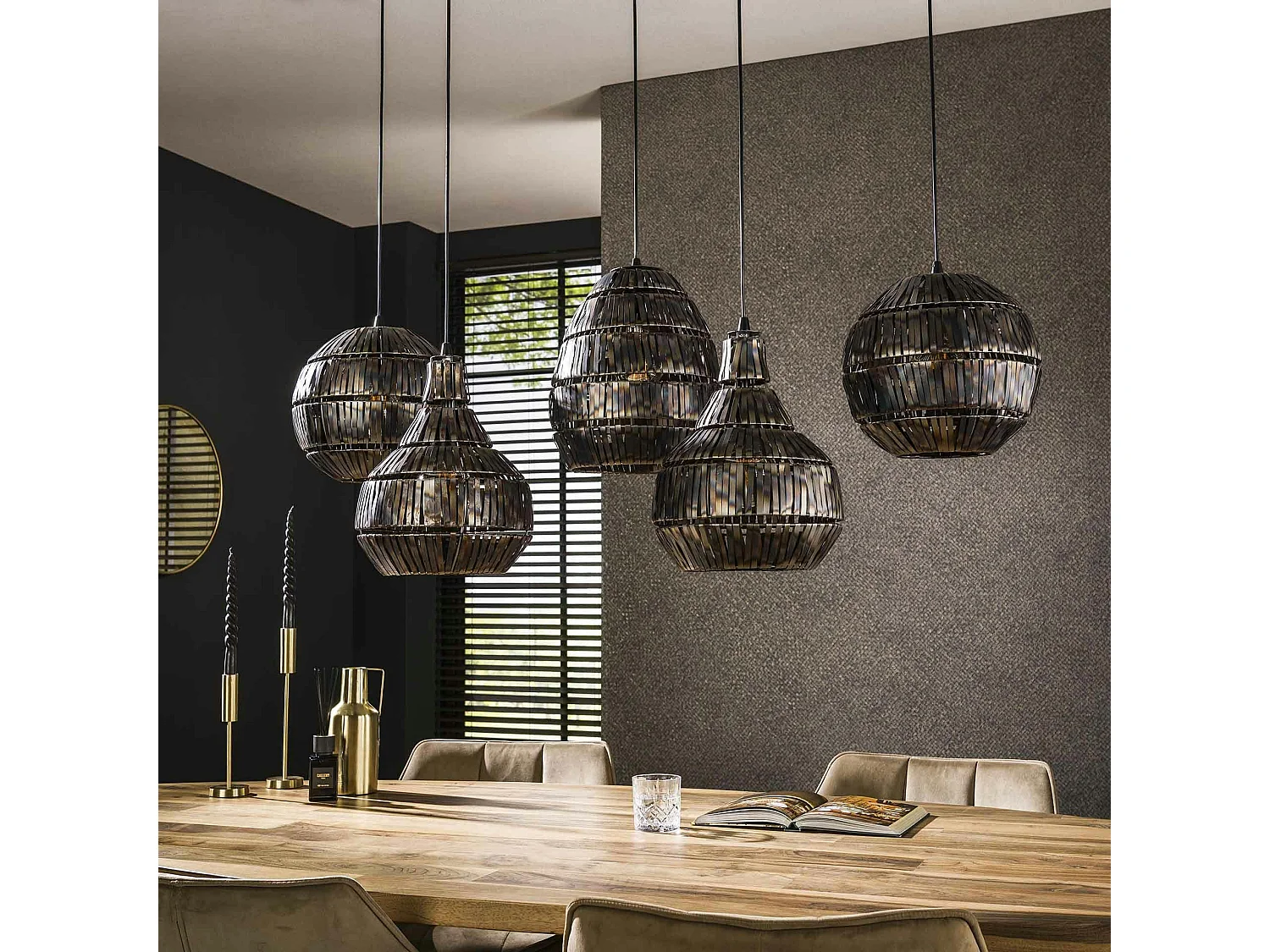 Suspension de salle à manger avec 5 abat-jour en métal tressé TRIBECA