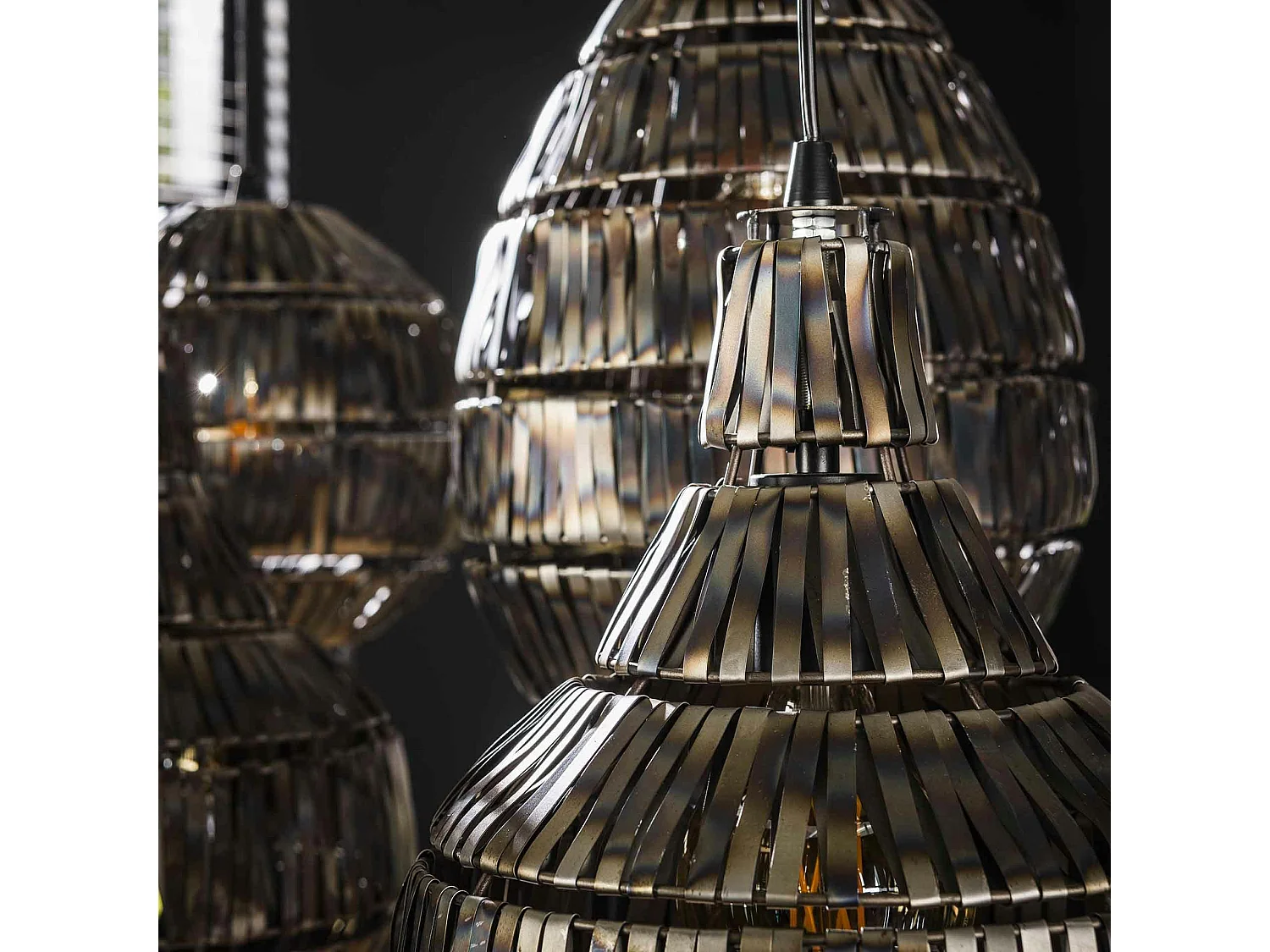 Suspension de salle à manger avec 5 abat-jour en métal tressé TRIBECA