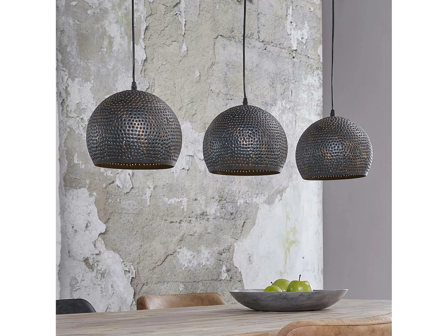 Suspension ajourée 3 demi-globes métal 110x25x150cm RALF