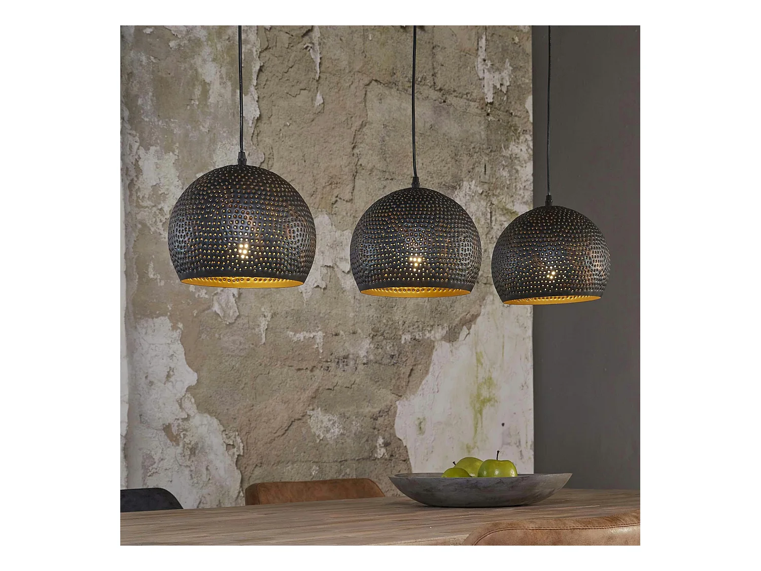 Suspension ajourée 3 demi-globes métal 110x25x150cm RALF