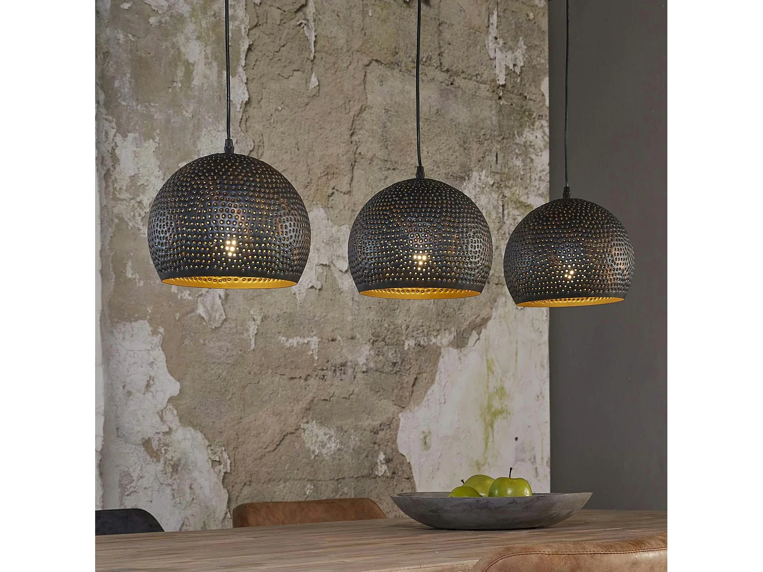 Suspension ajourée 3 demi-globes métal 110x25x150cm RALF