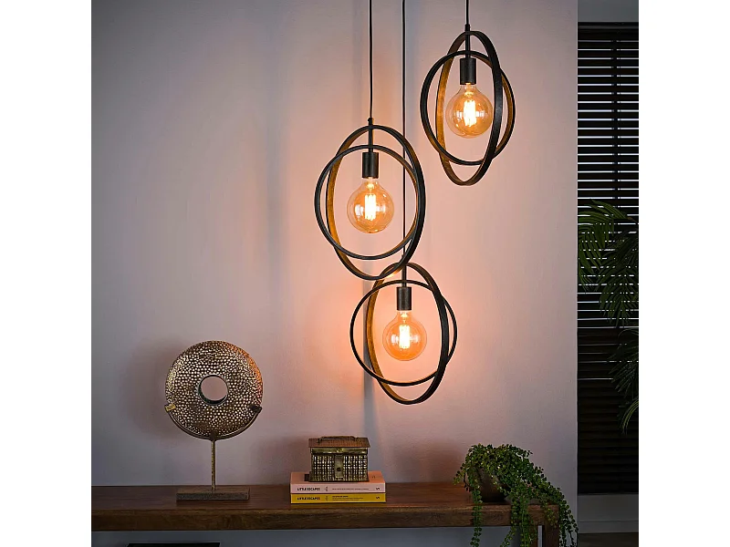 Suspension industrielle étagée 3 lampes anneaux croisés TRIBECA