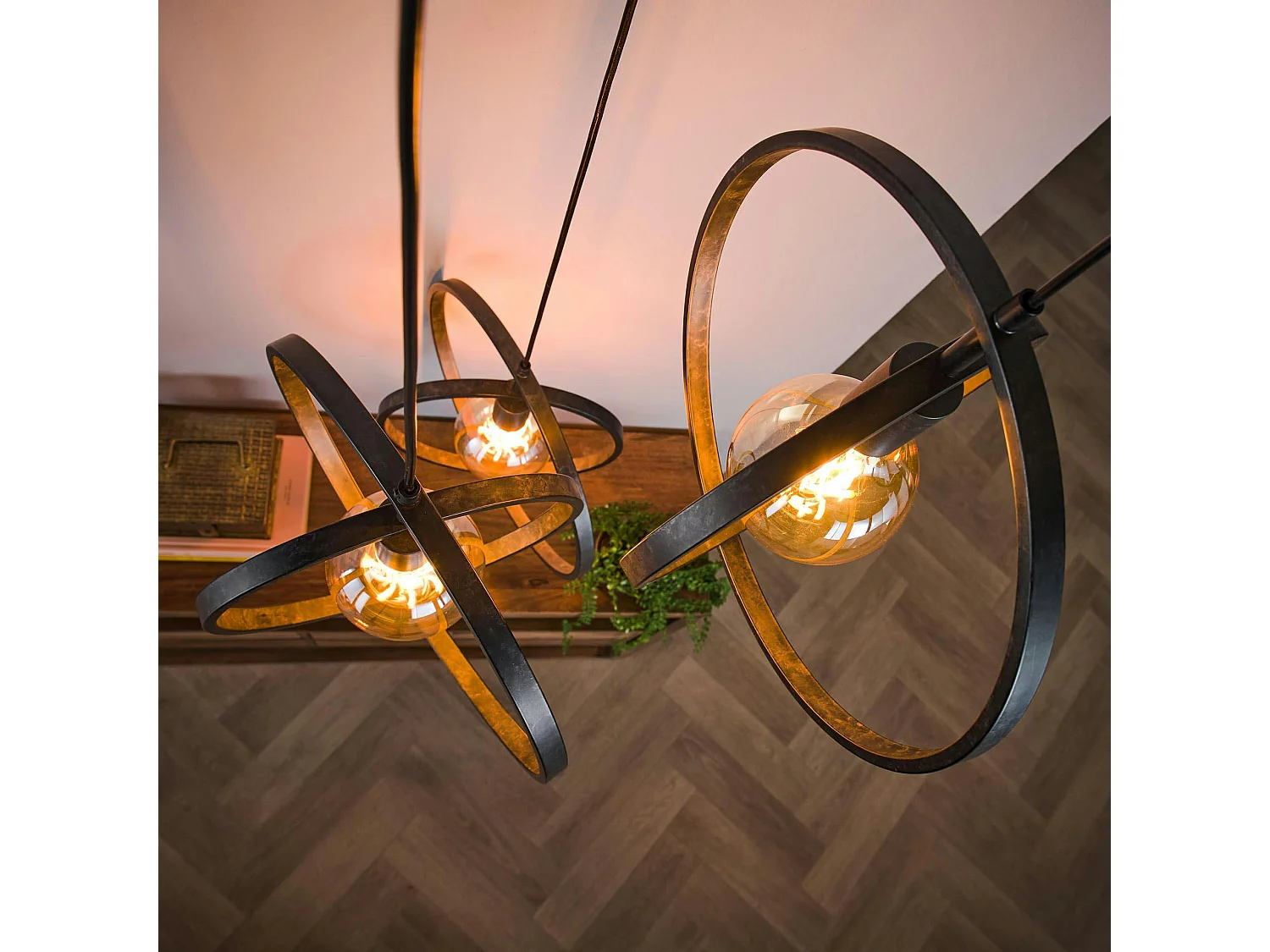 Suspension industrielle étagée 3 lampes anneaux croisés TRIBECA