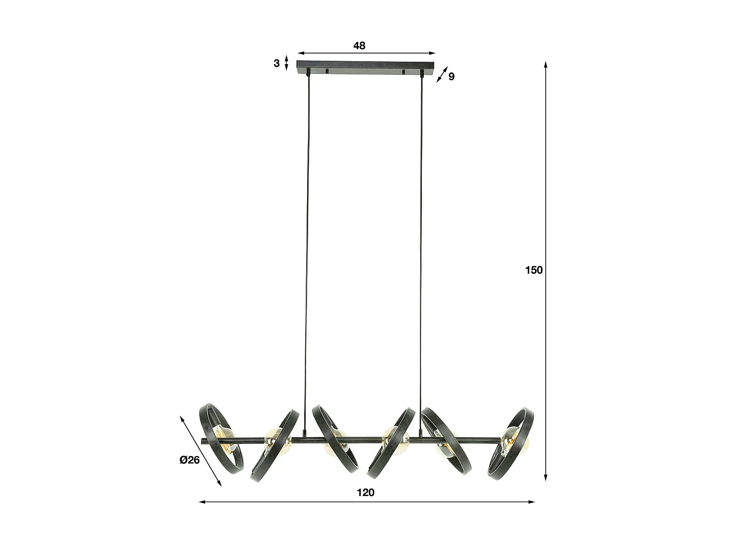 Suspension luminaire 6 anneaux RALF