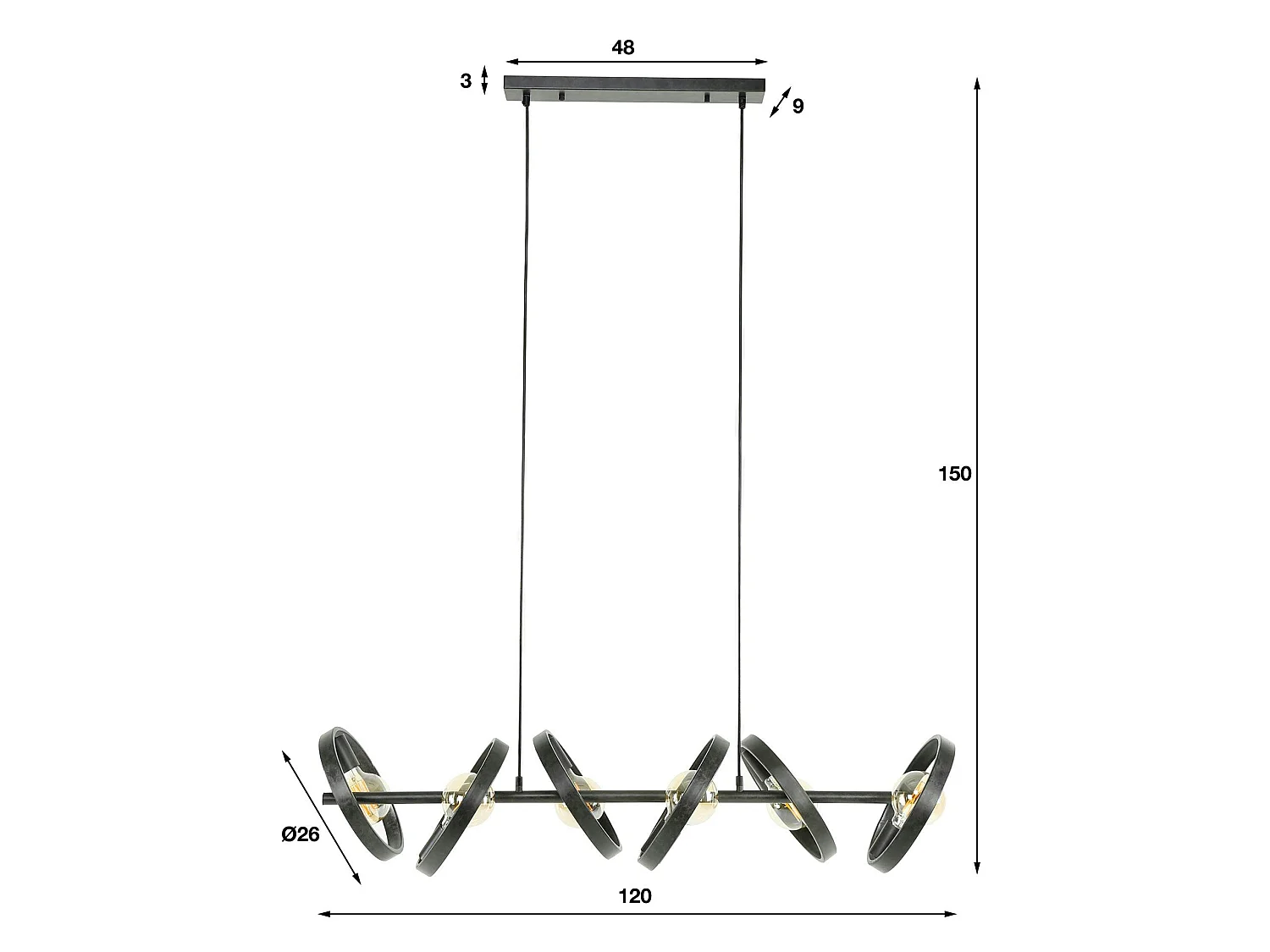 Suspension luminaire 6 anneaux RALF