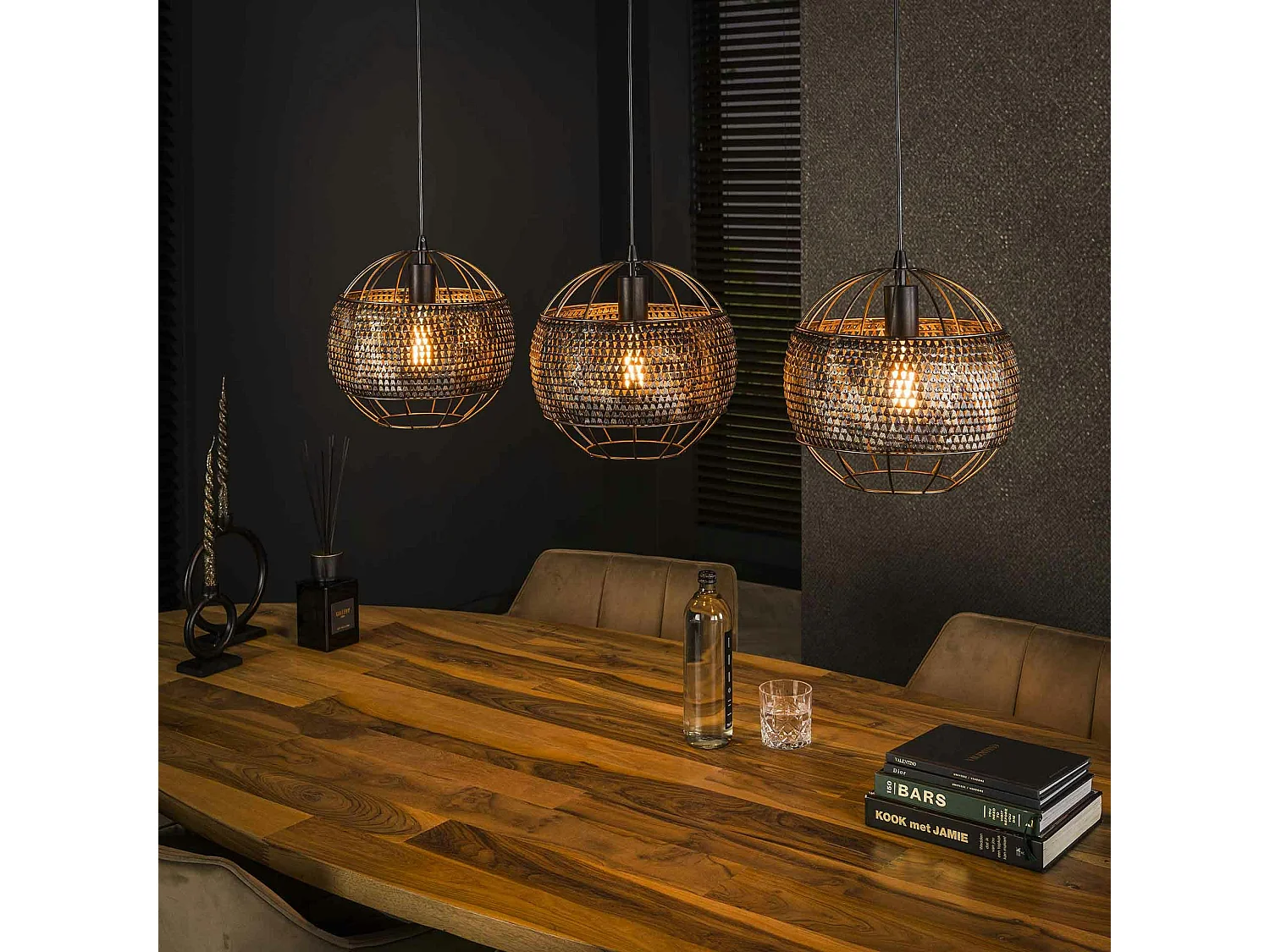 Suspension en métal 3 abat-jour globes effet maille TRIBECA
