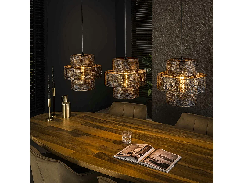 Suspension de salle à manger avec 3 abat-jour frise métallique TRIBECA