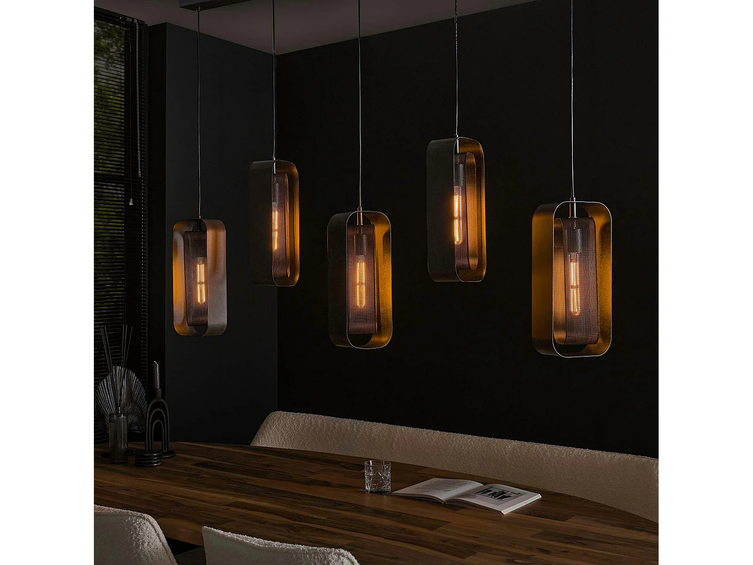 Suspension industrielle à double cadre 5 lampes RALF