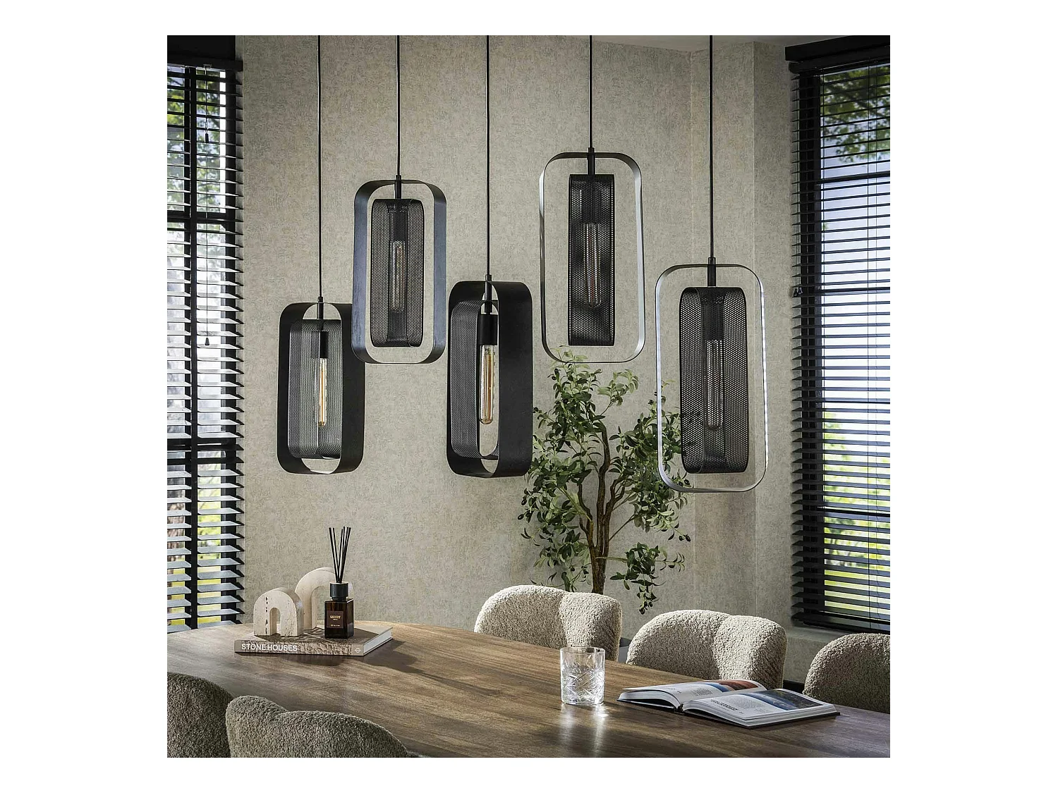 Suspension industrielle à double cadre 5 lampes RALF