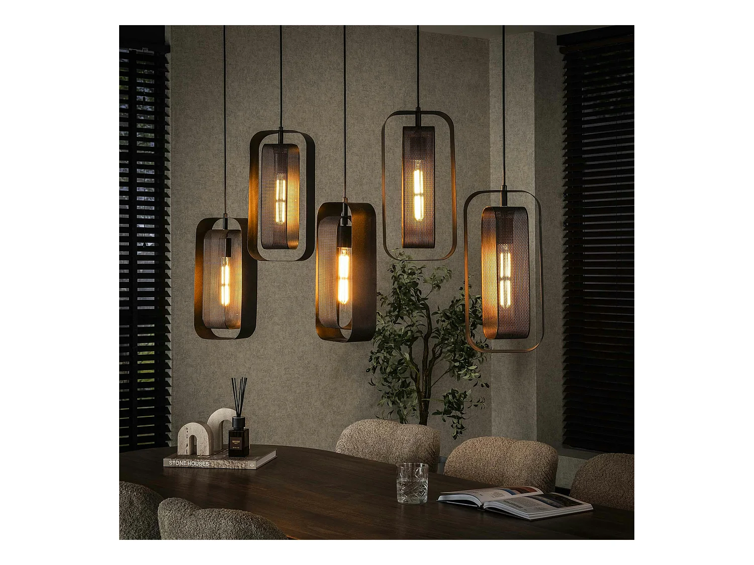 Suspension industrielle à double cadre 5 lampes RALF