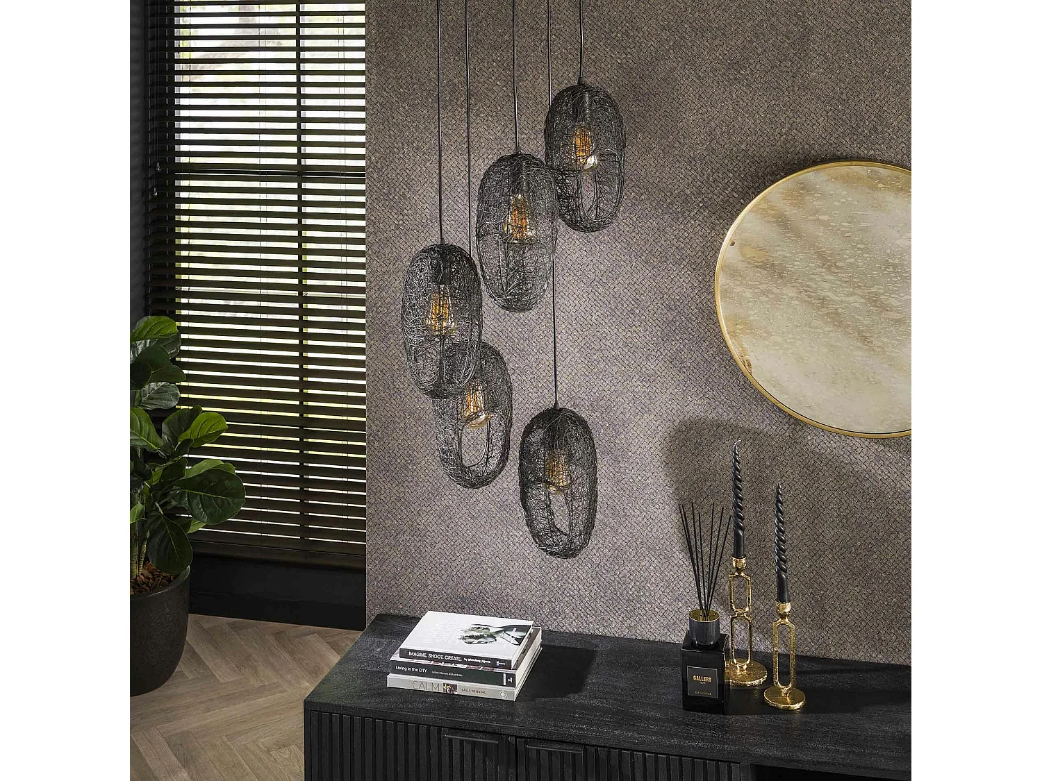 Suspension filaire 5 abat-jour ouverts RALF