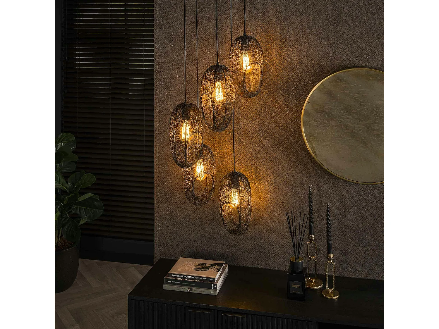 Suspension filaire 5 abat-jour ouverts RALF